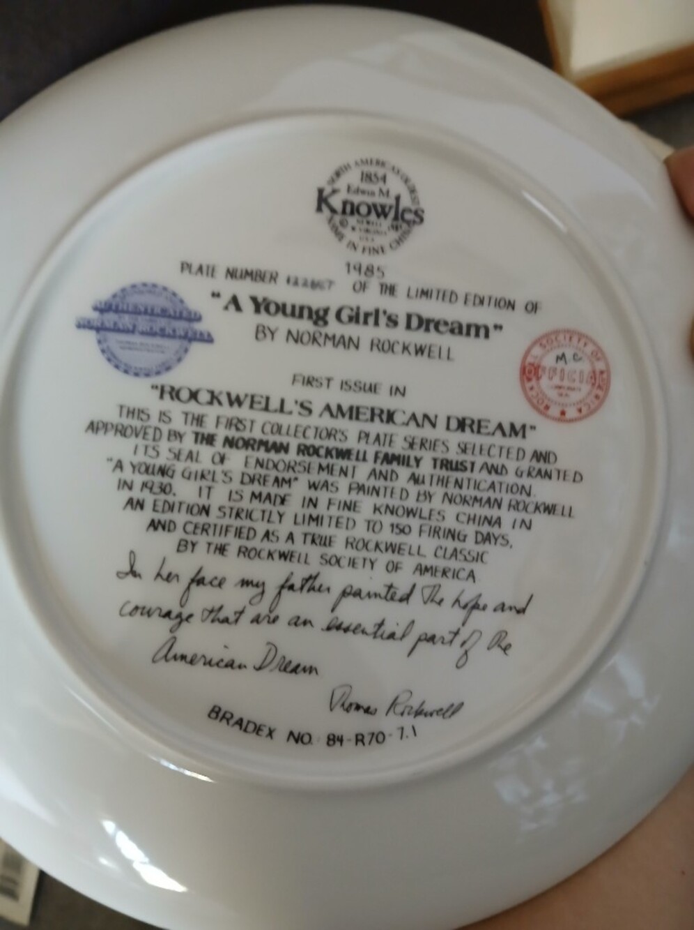 Norman Rockwell Collector's Plate With Certificate Of Authenticity - Picture 2 of 9